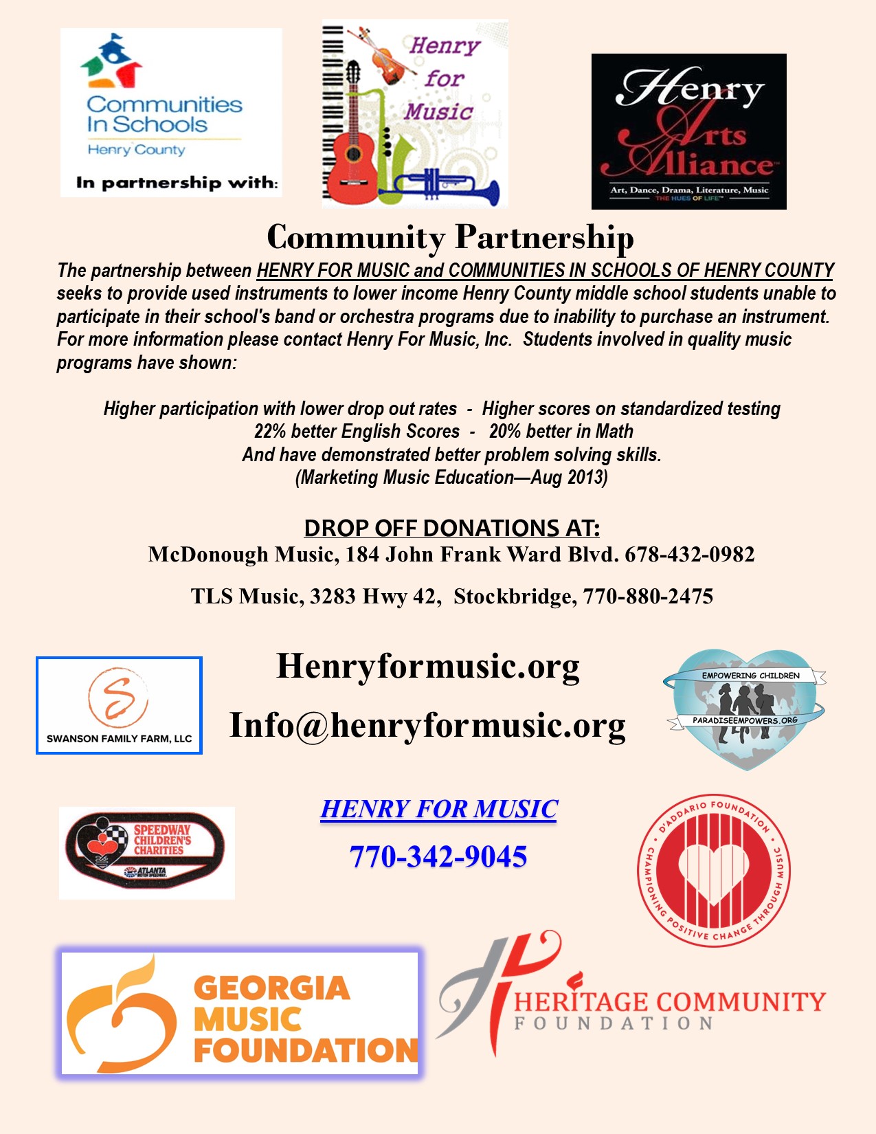 Instrument Donations Henry For Music, Inc.